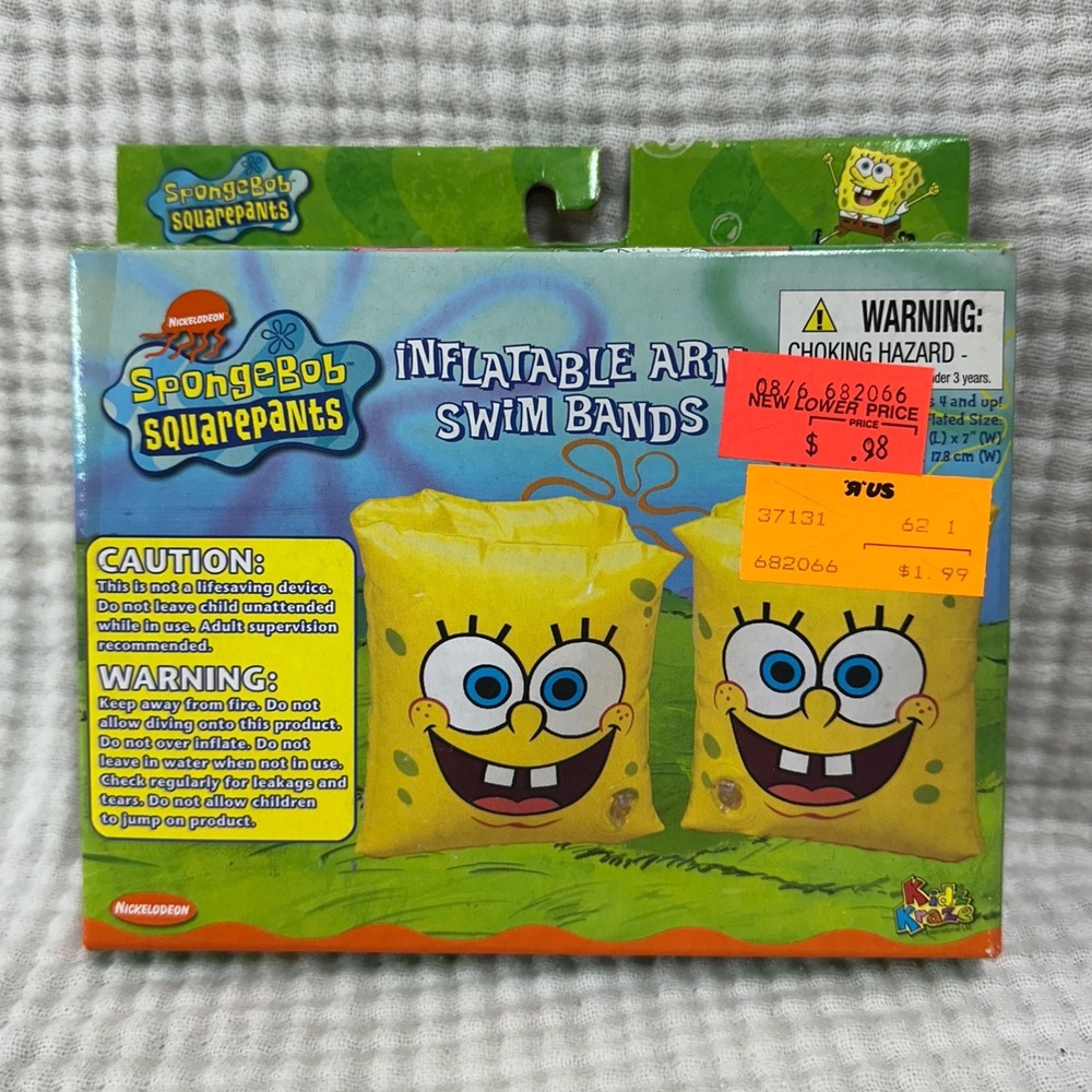 VTG 2001 Toys R Us Nickelodeon SpongeBob Square Pants Arm Swimming Floaties NIB
